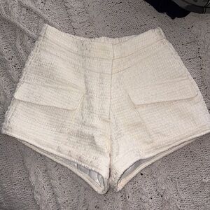 Line & Dot High Waist Cream Tweed Shorts